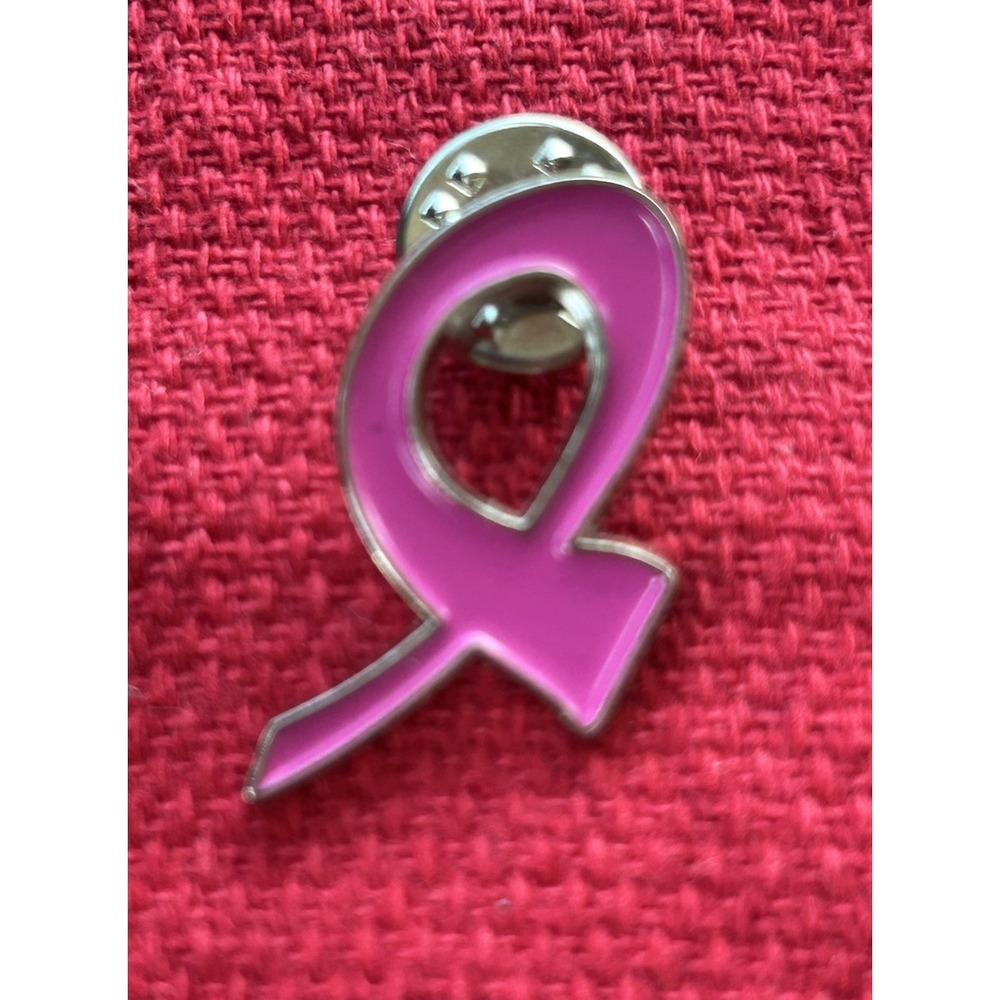 Lapel Pinback Hat Pin Silver Tone‎ Pink Cancer Support Awareness Ribbon